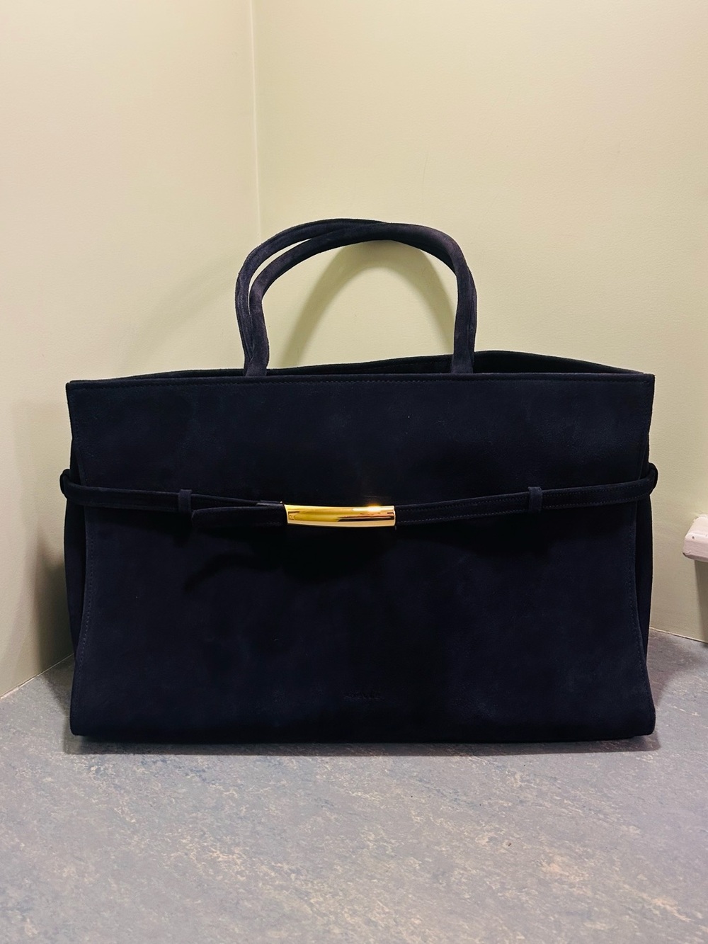 POELLE No 03 Large Suede Leather Tote in Dark Blue